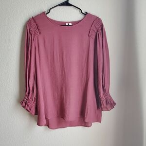 Chic Mauve Blouse with Ruched Sleeves
